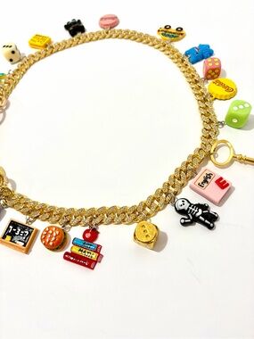 Womens Gold-Tone Charm Bag Strap/Bag Charm With Colorful School-Themed Charms